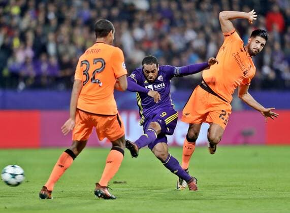 SOCCER - CL, Maribor vs Liverpool MARIBOR,SLOVENIA,17.OCT.17 - SOCCER - UEFA Champions League, group stage, NK Maribor vs Liverpool FC. Image shows Joel Matip (Liverpool), Marcos Tavares (Maribor) and Emre Can (Liverpool). GEPAxpictures xM.xOberlaender