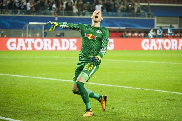 UEFA Champions League 2017 2018 Group stage 3 Matchday RB Leipzig vs FC Porto RBL Goalkeeper Peter Gulacsi cheered the 3 1 through Augustin Leipzig Saxony Germany