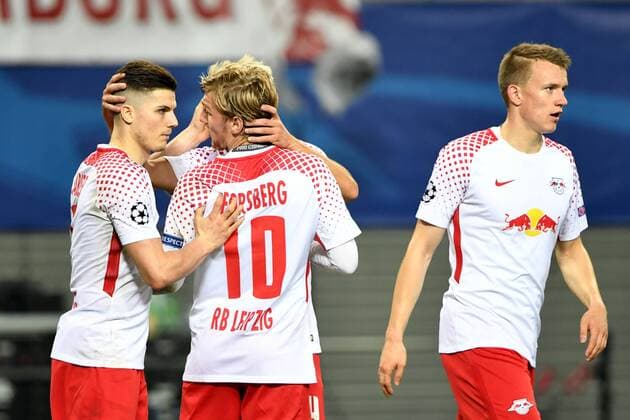 Football men Season 2017 2018 Champions League Group G 3 Matchday RB Leipzig FC Porto cheering After the goal to 2 1 through Emil Forsberg No 10 RB Leipzig 17 10 2017 Copyright: xMatthiasxKochx