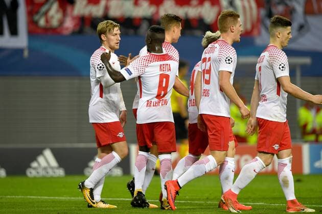Football men Season 2017 2018 Champions League Group G 3 Matchday RB Leipzig FC Porto cheering After the goal to 2 1 through Emil Forsberg No 10 RB Leipzig 17 10 2017 Copyright: xMatthiasxKochx