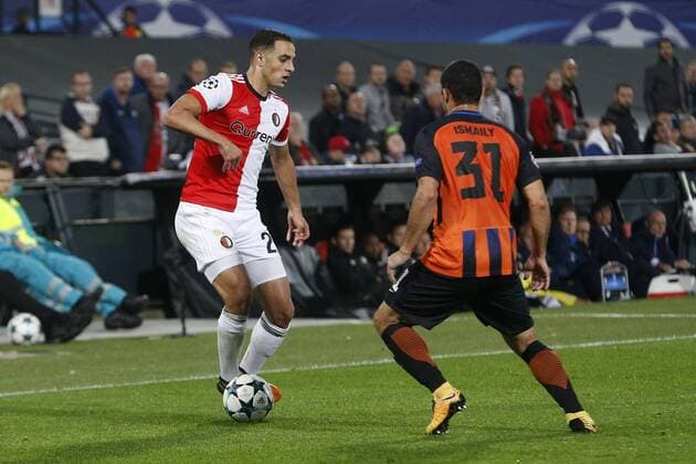 (L-R), Sofyan Amrabat of Feyenoord, Isamily of FC Shakhtar Donesk during the UEFA Champions League group F match between Feyenoord Rotterdam and Shakhtar Donetsk at the Kuip on October 17, 2017 in Rotterdam, The Netherlands UEFA Champions League 2017 2018 xVIxVIxImagesx xJeroenxPutmansxIVx 9040739