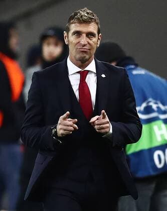 MOSCOW, RUSSIA - OCTOBER 17, 2017: Spartak Moscow s manager Massimo Carrera at the 2017 18 UEFA Champions League Group E Round 3 football match against FC Sevilla at Otkrytiye Arena Stadium. Stanislav Krasilnikov TASS  TS0650B7