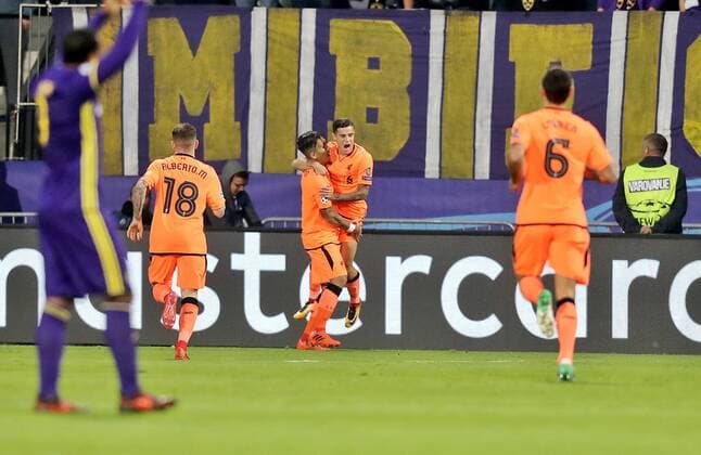 SOCCER - CL, Maribor vs Liverpool MARIBOR,SLOVENIA,17.OCT.17 - SOCCER - UEFA Champions League, group stage, NK Maribor vs Liverpool FC. Image shows the rejoicing of Liverpool. GEPAxpictures xM.xOberlaender