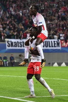 Football men Season 2017 2018 Champions League Group G 3 Matchday RB Leipzig FC Porto cheering After the goal to 3 1 Jean Kevin Augustin No 29 RB Leipzig Bruma No 17 RB Leipzig 17 10 2017 Copyright: xMatthiasxKochx