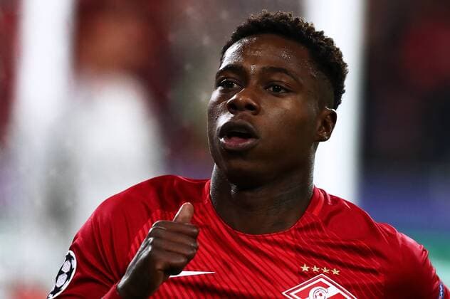 MOSCOW, RUSSIA - OCTOBER 17, 2017: Spartak Moscow s Quincy Promes celebrates scoring in the 2017 18 UEFA Champions League Group E Round 3 football match against FC Sevilla at Otkrytiye Arena Stadium. Stanislav Krasilnikov TASS  TS0650B9