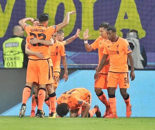 SOCCER - CL, Maribor vs Liverpool MARIBOR,SLOVENIA,17.OCT.17 - SOCCER - UEFA Champions League, group stage, NK Maribor vs Liverpool FC. Image shows the rejoicing of Liverpool. GEPAxpictures xM.xOberlaender