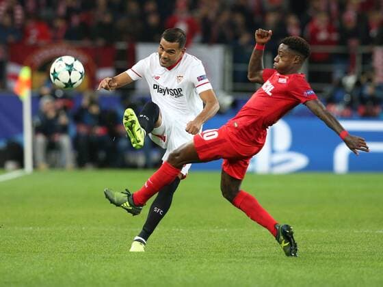 Match of the group stage of the Champions League between FC Spartak (Moscow, Russia) and FC Sevilla (Seville, Spain). 