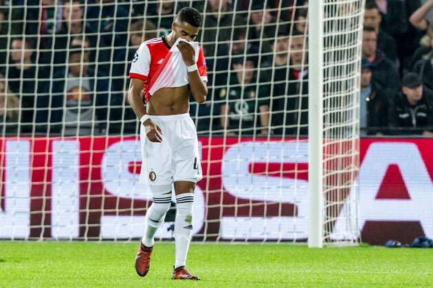 ROTTERDAM - Feyenoord - FC Shakhtar Donetsk , Voetbal , Seizoen 2017 2018 , Champions League , Feijenoord stadion de Kuip , 17-10-2017 , Feyenoord speler Jeremiah St. Juste baalt Feyenoord - Shakhtar  x1763822x