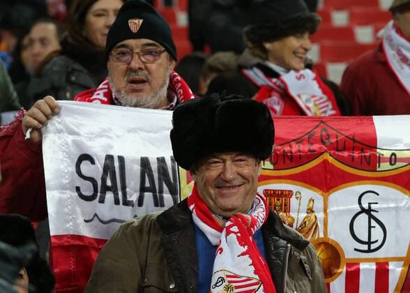 Match of the group stage of the Champions League between FC Spartak (Moscow, Russia) and FC Sevilla (Seville, Spain). Fans Sevilia. 
