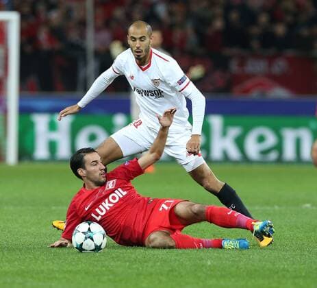 Match of the group stage of the Champions League between FC Spartak (Moscow, Russia) and FC Sevilla (Seville, Spain). 