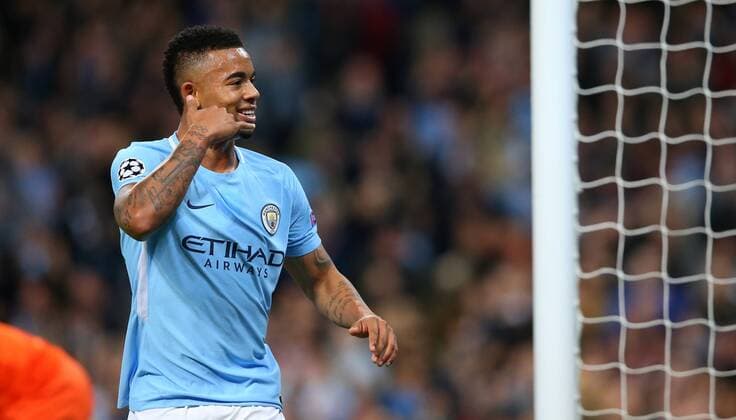 Football - 2017 2018 UEFA Champions League - Group F: Manchester City vs. Napoli Gabriel Jesus of Manchester City celebrates at The Etihad. COLORSPORT LYNNE CAMERON 