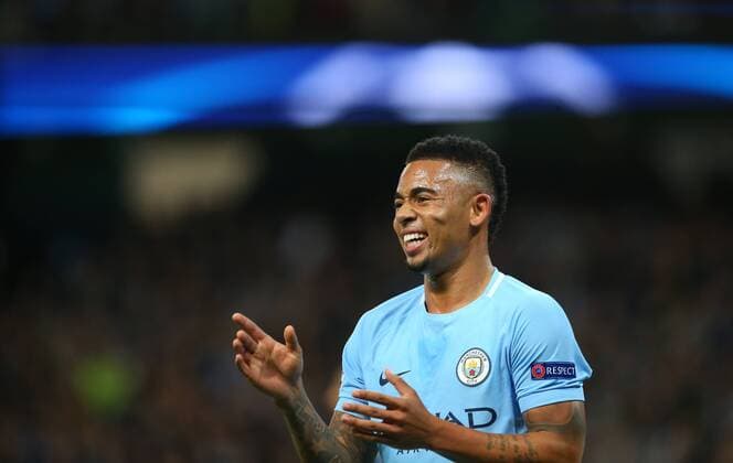 Football - 2017 2018 UEFA Champions League - Group F: Manchester City vs. Napoli Gabriel Jesus of Manchester City celebrates at The Etihad. COLORSPORT LYNNE CAMERON 