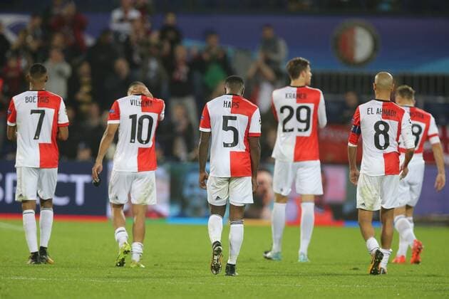Jean Paul Boetius of Feyenoord, Tonny Vilhena of Feyenoord, Ridgeciano Haps of Feyenoord, Michiel Kramer of Feyenoord, Karim El Ahmadi of Feyenoord, Jens Toornstra of Feyenoord during the UEFA Champions League group F match between Feyenoord Rotterdam and Shakhtar Donetsk at the Kuip on October 17, 2017 in Rotterdam, The Netherlands UEFA Champions League 2017 2018 xVIxVIxImagesx xTomxBodexMultimediaxIVx 9042128