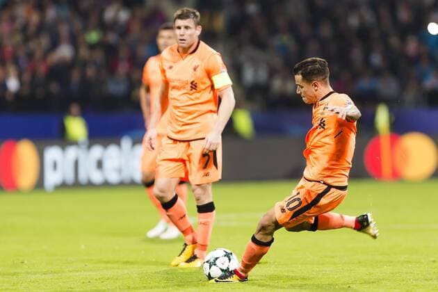 17th October 2017, Ljudski vrt, Maribor, Slovenia; UEFA Champions League, NK Maribor versus Liverpool; Midfielder Philippe Coutinho of Liverpool shoots on the goal  ActionPlus11941158