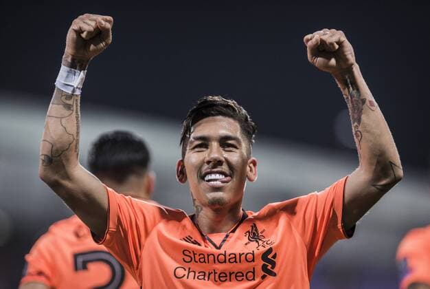 17th October 2017, Ljudski vrt, Maribor, Slovenia; UEFA Champions League, NK Maribor versus Liverpool; Forward Roberto Firminio of Liverpool celebrates his second goal for 0-5  ActionPlus11941161
