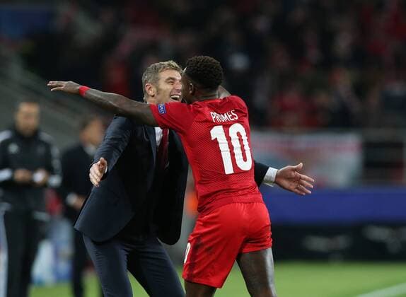 Match of the group stage of the Champions League between FC Spartak (Moscow, Russia) and FC Sevilla (Seville, Spain).Coach: Massimo Carrera (ITA) & â –10 Quincy Promes. 