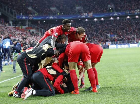 Match of the group stage of the Champions League between FC Spartak (Moscow, Russia) and FC Sevilla (Seville, Spain).Victory team Spartak. 