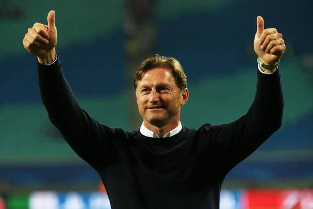 17 10 2017 xkvx Football Champions League RB Leipzig FC Porto emspor v l team manager Ralph Hasenhuettl RB Leipzig cheering celebrate the Victory Leipzig