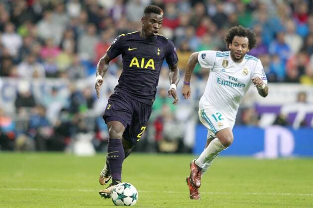 Real Madrid s Marcelo Vieira (r) and Tottenham Hotspur FC s Serge Aurier during Champions League Group H match 3. October 17,2017.  (2017101725)