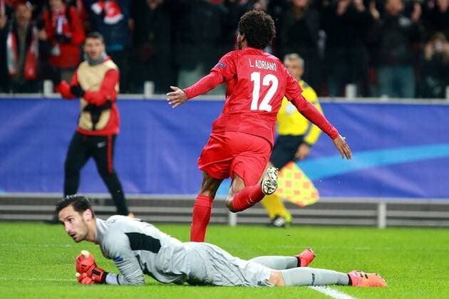 October 17, 2017. Russia, Moscow, Otkritie Arena Stadium. Spartak s player Luiz Adriano in the 2017 18 UEFA Champions League s group stage match between Spartak (Moscow, Russia) and Sevilla FC (Sevilla, Spain) DmitryxGolubovich 