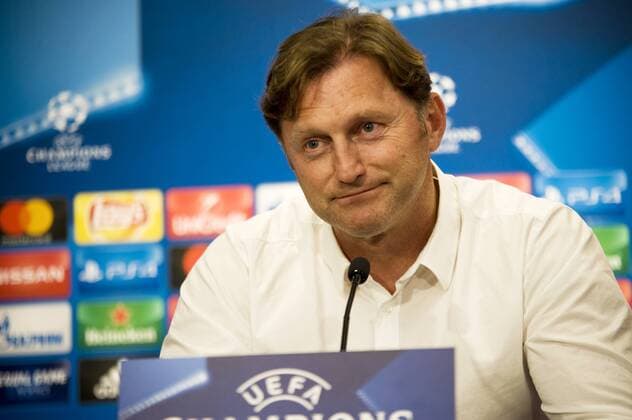 UEFA Champions League 2017 2018 Group stage 3 Matchday RB Leipzig vs FC Porto RBL team manager Ralph Hasenhüttl After the Game at the Press conference Leipzig Saxony Germany
