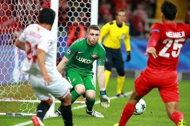 October 18, 2017 - Moscow, Russia - October 17, 2017. Russia, Moscow, Otkritie Arena Stadium. Spartak s player Aleksandr Selikhov in the 2017 18 UEFA Champions League s group stage match between Spartak (Moscow, Russia) and Sevilla FC Soccer 2017: Champions League: Spartak Moscow vs Sevilla FC  - ZUMAl75_ 20171018_zaf_l75_007 Copyright: xDmitryxGolubovichx