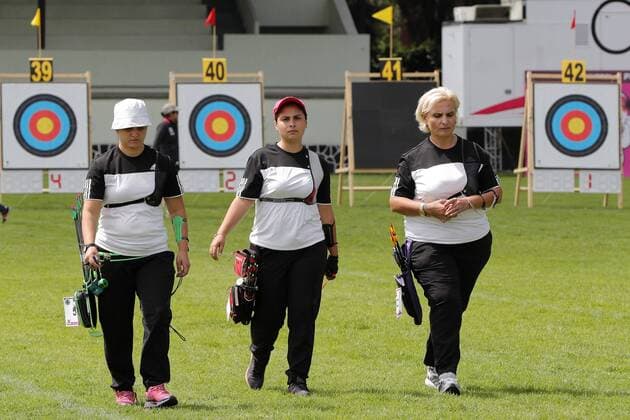 The Georgia team members Kristine Esebua, Khatuna Narimanidze and Tsiko Phutkaradze prepare to compete during the female recuve bow event as part of the outdoor World Archery Championships in Mexico City, Mexico, 17 October 2017. The World Championships will continue until the weekend, when the competition will be moved to the Main Square of the capital. World Archery Championships in Mexico !ACHTUNG: NUR REDAKTIONELLE NUTZUNG!  Copyright: xJoséxMéndezx MEX017 20171018-636438861480383261
