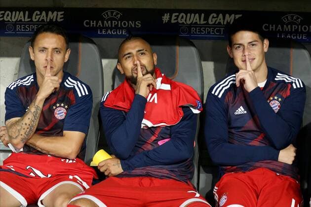 Rafinha FC Bavaria Munich 13 Arturo Vidal FC Bavaria Munich 23 Corentin Tolisso FC Bavaria Munich 24 on the Bank FC Bavaria Munich vs Celtic Glasgow Champions League Football 18 10 2017 Munich Copyright: xLanger Eibner-Pressefotox EP_HLR