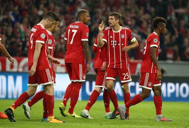Robert Lewandowski Jerome Boateng Thomas Mueller Kingsley Coman Sports Football Football UEFA CL Champions League men Season 2017 2018 18 10 2017 FC Bavaria Munich FCB vs Celtic Glasgow