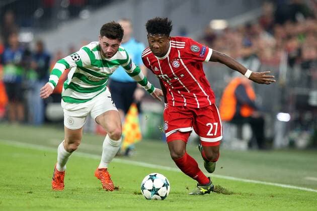 Patrick Roberts Celtic Glasgow 7 David Alaba FC Bavaria Munich 27 FC Bavaria Munich vs Celtic Glasgow Champions League Football 18 10 2017 Munich Copyright: xLanger Eibner-Pressefotox EP_HLR