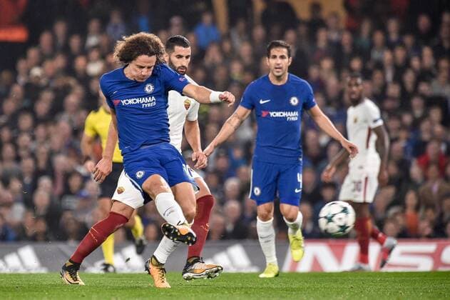 David Luiz of Chelsea scores first goal during the UEFA Champions League Group C match between Chelsea and Roma at Stamford Bridge, London, England on 18 October 2017. Copyright: xGiuseppexMaffiax 17180001