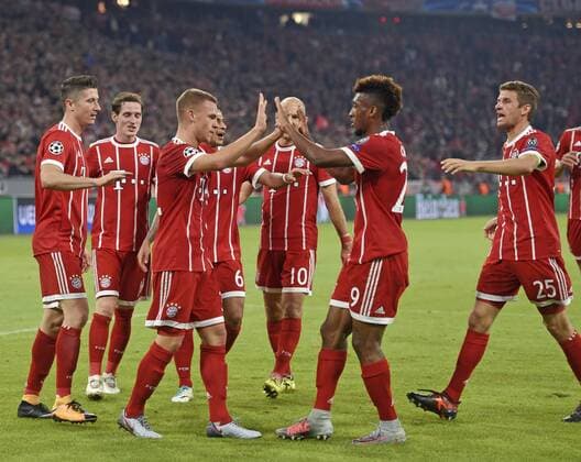 18 10 2017 Football UEFA Champions League 2017 2018 Group stage 3 Matchday FC Bavaria Munich Celtic Glasgow in the Alliance Arena Munich goal celebration Joshua KIMMICH left FC Bavaria Munich with Kingsley Coman Bavaria Munich