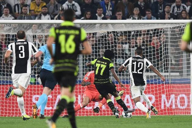 Fußball, CL, Juventus Turin - Sporting Lissabon Mg Torino 18 10 2017 - Champions League Juventus-Sporting foto Matteo Gribaudi Image nella foto: gol Gelson Martins 