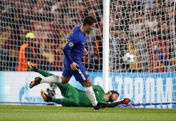 Chelsea s Eden Hazard scoring his sides second goal during the champions league group match at Stamford Bridge Stadium, London. Picture date 18th October 2017. Picture credit should read: David Klein Sportimage EDITORIAL USE ONLY. No use with unauthorised audio, video, data, fixture lists, club league logos or live services. Online in-match use limited to 120 images, no video emulation. No use in betting, games or single club league player publications.