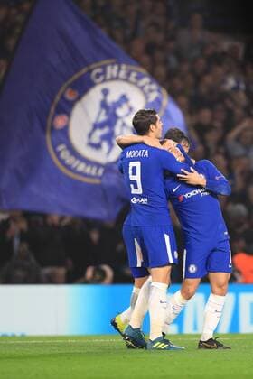 18th October 2017, Stamford Bridge, London, England; UEFA Champions League, Chelsea versus Roma; Eden Hazard of Chelsea celebrates with team mates after scoring to make it 2-0  ActionPlus11941279