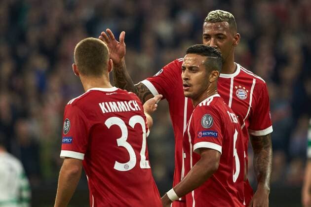 Munich Germany 17 10 2017 UEFA Champions League 2017 18 Season Group stage Group B 3 Matchday FC Bavaria Munich Celtic Glasgow goal celebration at Joshua KIMMICH FCB Thiago FCB and Jerome Boateng FCB v l DeFodi501