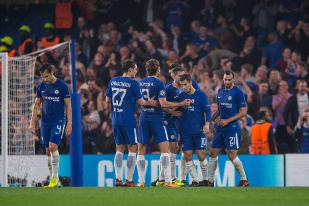 Eden Hazard of Chelsea celebrates scoring his side second goal during the UEFA Champions League Group C match between Chelsea and Roma at Stamford Bridge, London, England on 18 October 2017. Copyright: xSalvioxCalabresex 17170020