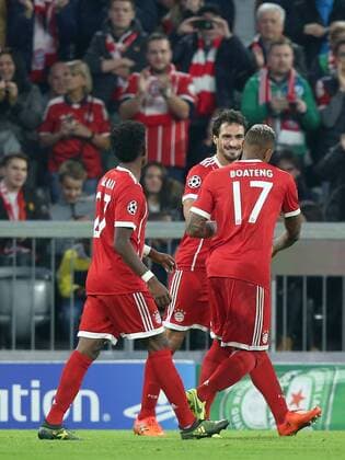 David Alaba FC Bavaria Munich 27 Mats Hummels FC Bavaria Munich 5 Jerome Boateng FC Bavaria Munich 17 cheering After the 3 0 FC Bavaria Munich vs Celtic Glasgow Champions League Football 18 10 2017 Munich Copyright: xLanger Eibner-Pressefotox EP_HLR