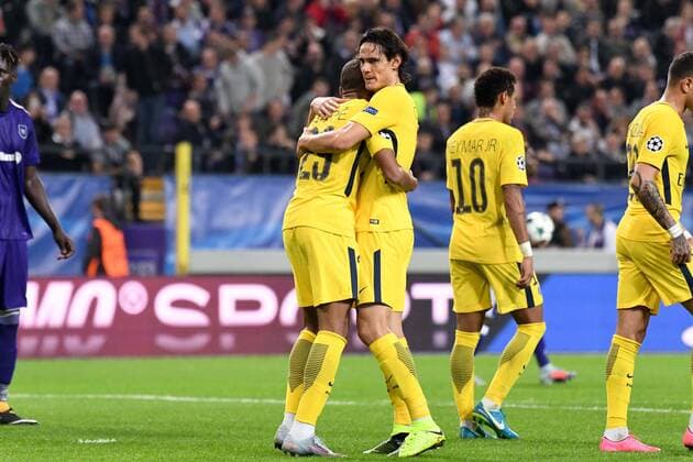 Fußball, CL, RSC Anderlecht - Paris St. Germain 09 EDINSON CAVANI psg JOIE FOOTBALL Anderlecht vs Paris SG Ligue des Champions 18 10 2017 AnthonyBIBARD FEP Panoramic 