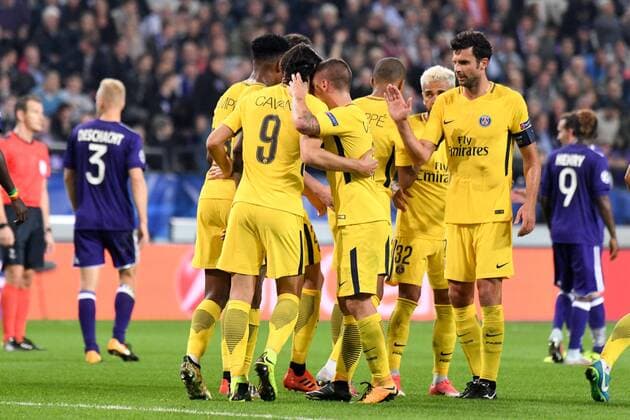 Fußball, CL, RSC Anderlecht - Paris St. Germain 08 THIAGO MOTTA psg JOIE FOOTBALL Anderlecht vs Paris SG Ligue des Champions 18 10 2017 AnthonyBIBARD FEP Panoramic 