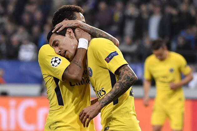 Fußball, CL, RSC Anderlecht - Paris St. Germain PSG s Angel Di Maria and PSG s Neymar Jr celebrate after scoring during a third game (out of 6) in the group stage (Group B) of the UEFA Champions League competition between Belgian soccer team RSC Anderlecht and French club PSG Paris Saint-Germain, Wednesday 18 October 2017 in Brussels. DIRKxWAEM  x05185529x