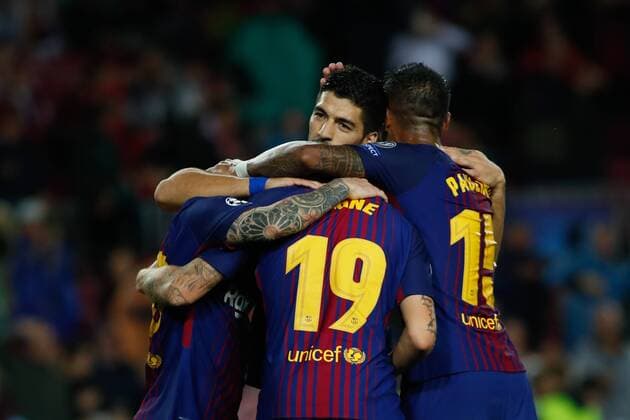 18th October 2017 Barcelona Spain Champions League F C Barcelona v Olympiacos F C Lucas Digne of FC Barcelona Barca celebrates the 3 0 Photo Andres Garcia AFP7  xAndresxGarciax xAFP7x xFCxBarcelonaxvxOlympiacos,xChampionsxLeague.xOctx18thx2017x