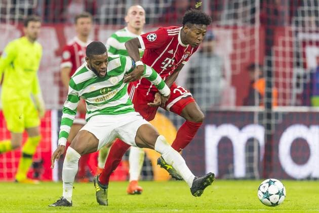 ger UEFA CL FC Bavaria Munich ger vs Celtic Glasgow GB 18 10 2017 Alliance Arena Munich ger UEFA CL FC Bavaria Munich ger vs Celtic Glasgow GB Group B in Picture Olivier Ntcham Glasgow 21 in Fight with David Alaba FCB 27 nordphotox xStraubmeier nph00004