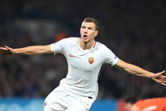 18th October 2017, Stamford Bridge, London, England; UEFA Champions League, Chelsea versus Roma; Edin D& x17e;eko of Roma celebrates after scoring as he makes it 2-2  ActionPlus11941319
