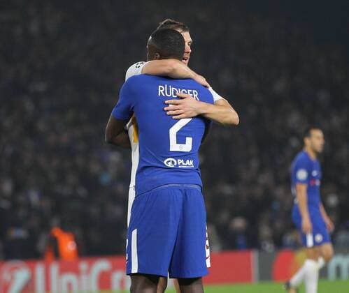 Edin Dzeko Rudiger abbraccio Londra 18-10-2017 Stamford Bridge Football Champions League 2017 2018 Chelsea - Roma Foto Gino Mancini Insidefoto ginoxmancini