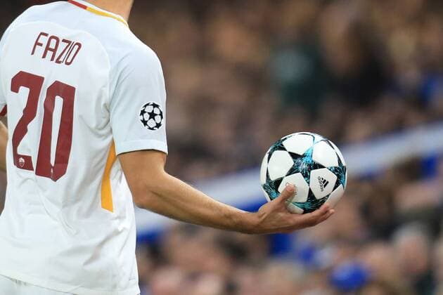 18th October 2017, Stamford Bridge, London, England; UEFA Champions League, Chelsea versus Roma; Federico Fazio of Roma holds the match ball  ActionPlus11941352