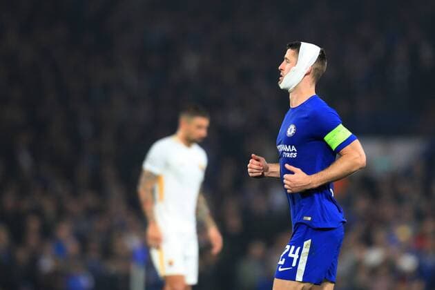 18th October 2017, Stamford Bridge, London, England; UEFA Champions League, Chelsea versus Roma; Gary Cahill of Chelsea comes on with a head bandage  ActionPlus11941342
