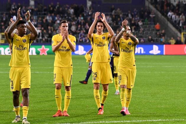 25 ADRIEN RABIOT psg 03 PRESNEL KIMPEMBE psg 23 JULIAN DRAXLER psg JOIE FOOTBALL Anderlecht vs Paris SG Ligue des Champions 18 10 2017 AnthonyBIBARD FEP Panoramic 
