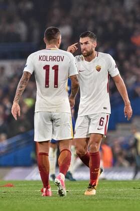 October 18, 2017 - London, United Kingdom - Aleksandar Kolarov of Roma celebrates scoring first goal during the UEFA Champions League match between Chelsea v AS Roma at Stamford Bridge Stadium, London, United Kingdom on 18 October 2017. Chelsea v AS Roma - UEFA Champions League  - ZUMAn230 20171018_zaa_n230_384 Copyright: xGiuseppexMaffiax