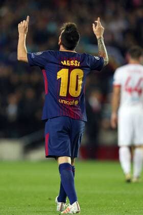 October 18, 2017 - Barcelona, Spain - October 18, 2017 - Barcelona, Catalonia, Spain - LIONEL MESSI of Barcelona celebrates after scoring his side s second goal during the UEFA Champions League, Group D football match between FC Barcelona Barca and Olympiacos FC at Camp Nou stadium in Barcelona, Spain. Football - UEFA Champions League - FC Barcelona vs Olympiacos FC  - ZUMAb169 20171018_zaa_b169_033 Copyright: xManuelxBlondeau Aop.Pressx